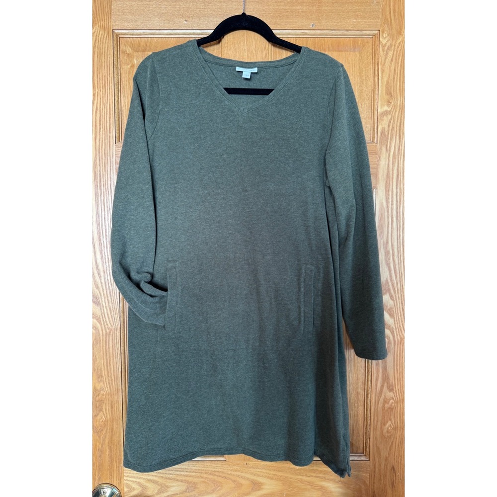 Pure Jill J. Jill Olive Green Cotton V-Neck Long Sleeve Pocket Dress Medium